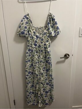 Blue Floral Puff-Sleeve Dress